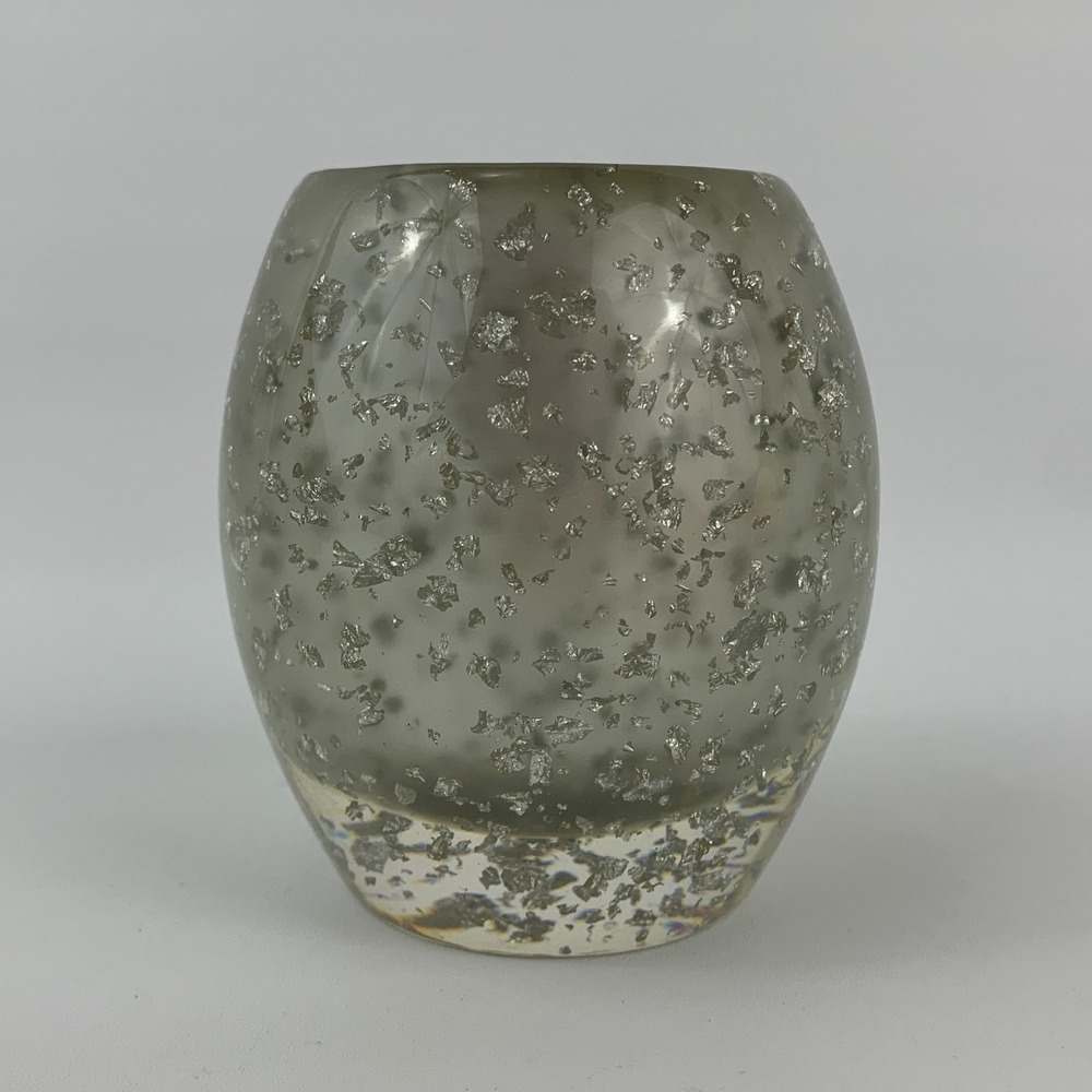 Lucite Votive Candle Holder w/ Silver Flecks Clear Base Round Nicole Miller?